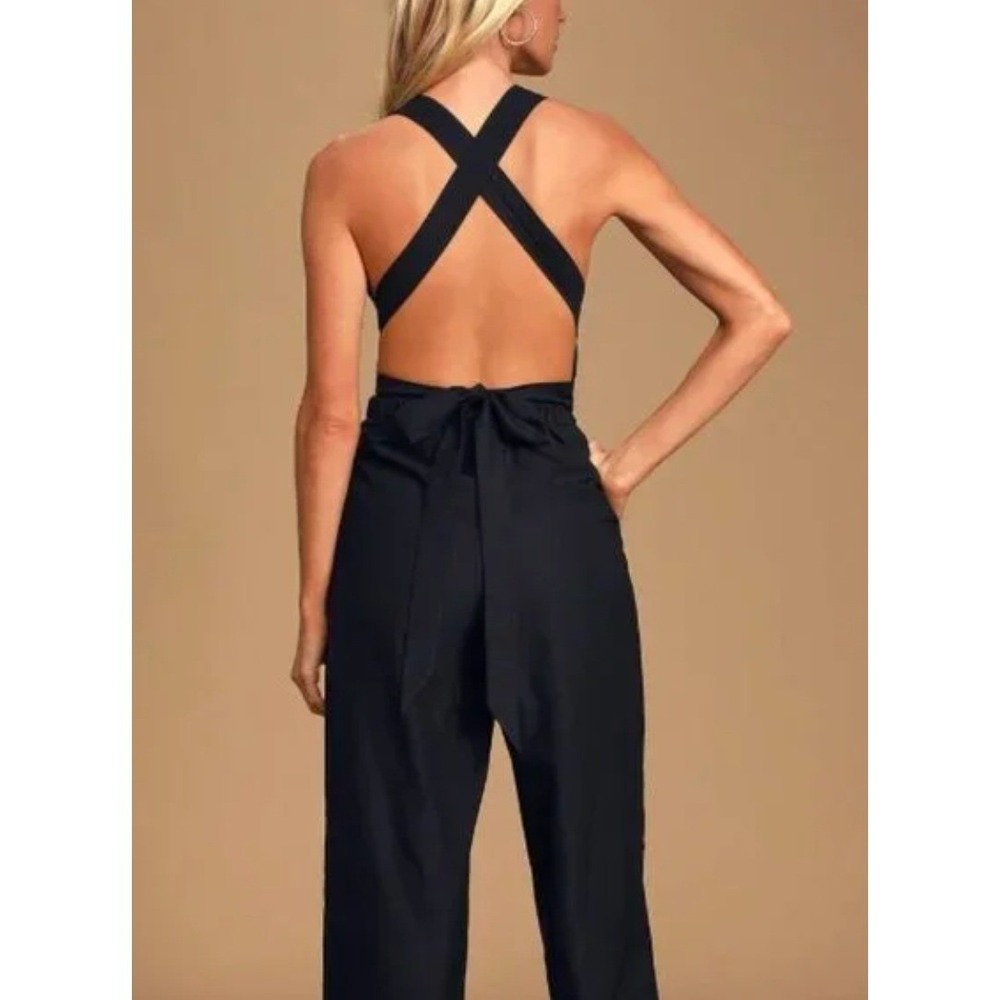 Lulus Jumpsuit Womens XS Black Deep V Sequin Bodice Wide Leg Disco Heaven - Picture 5 of 12